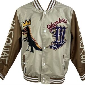 NWT Members Only Jean -Michel Basquiat Beige Brown Bomber Jacket Windbreaker
